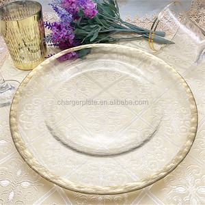 Platos de Cristal para Decoración, con Borde Dorado o Plateado, para Eventos Navideños y Bodas, 33 cm de Diámetro - Product Image 1