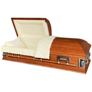 סגנון אירופאי שריפת מבוגרים עץ ו mdf ארון עם ציוד הלוויה פנים קטיפה לבן - Product Image 2