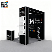 Stand d'exposition portable 10x10 pieds en aluminium, type pop-up, droit, avec étagères internes, tissu polyester, couleur personnalisée