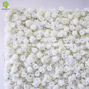 Decoración de Pared de Flores Artificiales Personalizada para Eventos en Centros Comerciales, 8 pies x 8 pies, Globos Blancos, Crisantemos, Hortensias, Rosas - Product Image 2