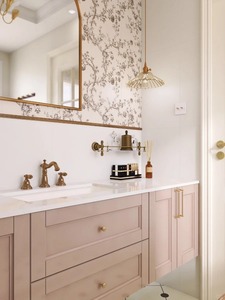 Mobile da <span class=keywords><strong>Bagno</strong></span> Rosa Fiore di Ciliegio con Specchio Intelligente Moderno, Lavabo e Armadietto a Parete in Legno - Product Image 3