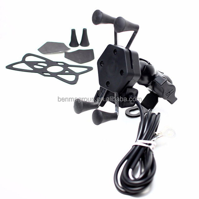 X Type Motorcycle Phone Holder Support with USB Power Port Charger 5V 1A/2.1A
