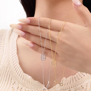 Dylam 5A Cubic Zirconia Alphabet-G-Colgante Collares Encantos Mujeres Letra inicial Collar de cadena de eslabones <span class=keywords><strong>2</strong></span> colores 45cm Nuevo diseño - Product Image 2