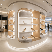 Comptoir de magasin de chaussures haut de gamme |   Meubles de présentation en bois verni sur mesure pour les marques de centres commerciaux