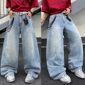 Jeans Larghi in <span class=keywords><strong>Denim</strong></span> Ricamati da Uomo, Stile Streetwear, Pantaloni Casual Larghi da Skate, Abbigliamento Uomo - Product Image 2