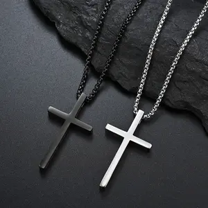 Mode einfache Christian Jesus Edelstahl Vintage Kreuz Anhänger Halskette Schmuck für Jungen