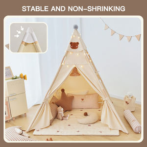 Mignon ours enfants jouer maison doux coton toile indien jouer jouet tentes en bois avec lumière et tapis pour les enfants - Product Image 4