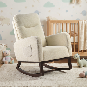 Modern Stylish Teddy Fabric Relaxing Lounge Soft Upholstered Chair Rocking Armchair with Side Pocket - Product Image 1
