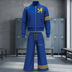 Nouvelle Collection : Ensemble de Survêtement Femme SG Rho Jaune Or Brodé Bleu Poodle, Manches Longues, Taille Haute, Tricoté, Décontracté, Idéal pour le Travail et les Loisirs - Product Image 3