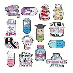 Épingles en émail sur le thème médical <span class=keywords><strong>de</strong></span> dessins animés mignons, capsules, pilules, seringues, épingles à revers en métal, badges, bijoux, cadeaux pour les médecins, les infirmières, les étudiants - Product Image 1