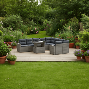 Ensemble de canapés de jardin gris 6 places en rotin, mobilier d'extérieur résistant aux intempéries, design contemporain - Product Image 2