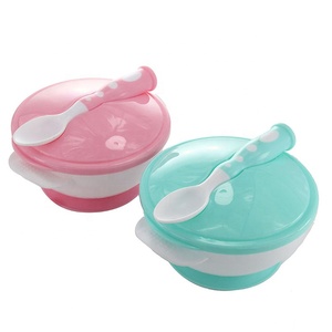 Ensemble de bols d'alimentation pour bébé écologiques sans BPA, en <span class=keywords><strong>PP</strong></span> de qualité alimentaire, design classique avec cuillère verte et rose, produit de sécurité pour bébé - Product Image 1