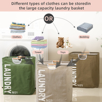 Panier à Linge Pliable en Polyester et Coton avec Poignée en Bois