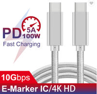 Kabel Pd 100W Usb 3.1 Gen2 Tipe C ke Tipe C Mendukung Audio Video 4K Kecepatan Transfer 10Gbps untuk Macbook Pro