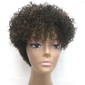 Novelties Synthetic Afro Kinky Back Curly Bangs Wigs Black Women Messy Puff African Wave Short Kinky Curly Wig
