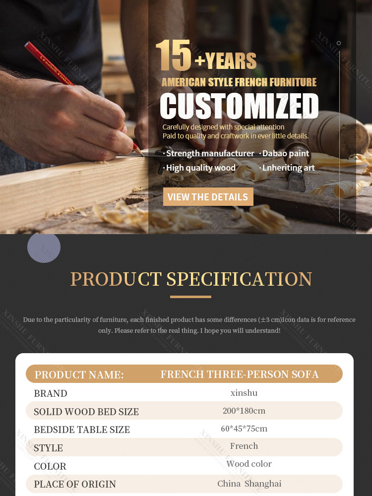 high quality american solid wood frame cotton linen double bed vintage bedroom large solid wood bed