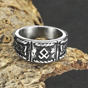 Men's <b>Titanium</b> Steel <b>Ring</b> Viking Lettering Geometric Design Hip Hop Style Everyday Wear - Product Image 1