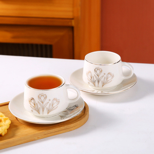European Style Tea <b>Cups</b> <b>Set</b> of 6 Gold Flower Coffee <b>Cup</b> and Saucer <b>Set</b> - Product Image 5