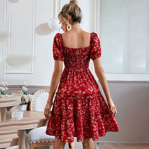 Vestido de Mujer Floral Rojo al por Mayor, Vestido de Verano Personalizado OEM, Vestido <span class=keywords><strong>Mini</strong></span> Elegante Informal de Moda de Alta Calidad - Product Image 2