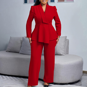 <span class=keywords><strong>Conjunto</strong></span> de señora de oficina nuevo temperamento de moda elegante OL <span class=keywords><strong>Formal</strong></span> <span class=keywords><strong>conjunto</strong></span> de <span class=keywords><strong>mujer</strong></span> Top con volantes y pantalones de pierna ancha moda más traje - Product Image 4