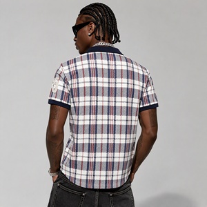 Camiseta de punto a cuadros 100% algodón para hombre, manga corta, teñida con hilo, con cuello, estilo urbano ecológico - Product Image 2