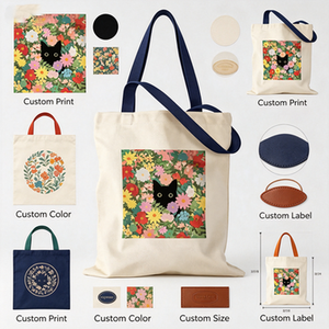Sac fourre-tout en toile à imprimé animalier chat noir et floral pour femme - Grand format (>50cm) Design mignon pour l'école, le travail, la plage, les voyages, les courses - Product Image 5