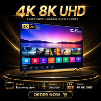 Téléviseur intelligent ultra-fin sans cadre 4K UHD QLED LED avec haut-parleur intégré 60Hz, 32-85 pouces, pour home cinéma