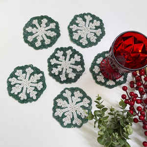 Handmade Beaded Snowflake Placemat Mug Rug Coasters for Home Decor Dining <b>Table</b> Wholesale - Product Image 4