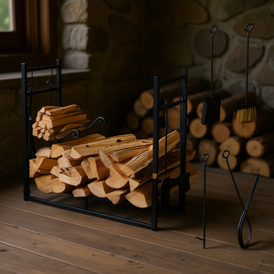 Porta Legna in Metallo Verniciato a Polvere, Rettangolare, Classico, Set di Attrezzi per Caminetto da Interno - Product Image 2