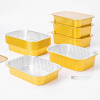 Boîte alimentaire rectangulaire jetable en aluminium scellée, résistante aux hautes températures, finition dorée brillante