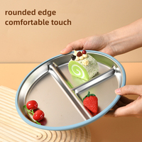 Assiette pour bébé en acier inoxydable de 9 pouces avec ventouse en silicone, assiettes divisées antidérapantes pour enfants en bas âge