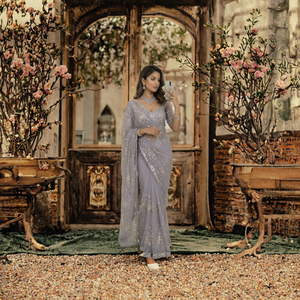 Blusa de malla para sari con cuello en V, informal, para festivales de invierno, para mujeres de India y Pakistán - Product Image 3