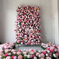MSFAME Mur de fleurs artificielles pour décoration de mariage, grand panneau 5D, toile de fond, mur de fleurs de pivoine rose