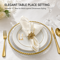 Assiettes de présentation Uvenue transparentes à perles, or et argent, 13 pouces, rondes en plastique, pour la décoration de table de mariage et de banquet