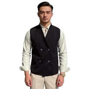 <strong>Men's</strong> Double Breasted <strong>Knit</strong> Wool Vest - Stand Collar Sleeveless <strong>Waistcoat</strong> with Pockets Sehe Fashion - Product Image 2
