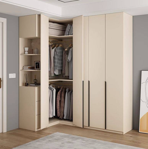 Ensemble <span class=keywords><strong>de</strong></span> placards d'angle en forme <span class=keywords><strong>de</strong></span> L en bois massif <span class=keywords><strong>de</strong></span> qualité ENF, style minimaliste moderne, pour hôtel, petits appartements, tons crème - Product Image 4