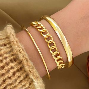Trendy Geometric Link Chain Bracelet <b>Set</b> for Women 3Pcs/<b>set</b> Punk Women Gold Chain Link <b>Bangle</b> Bracelets - Product Image 6
