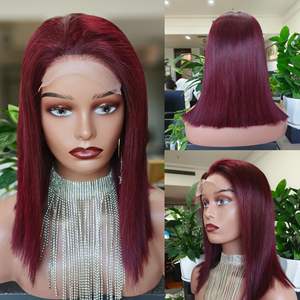 生ベトナム語バージン人毛ブラントカットショートボブ正面かつら透明グルレス二重描画ストレートカスタマイズ可能 - Product Image 6