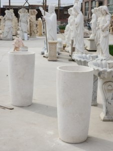 <span class=keywords><strong>Lavabo</strong></span> de baño de mármol travertino <span class=keywords><strong>Beige</strong></span> de diseño moderno, lavabos independientes para el hogar del hotel con pedestal cilíndrico y escurridor - Product Image 2