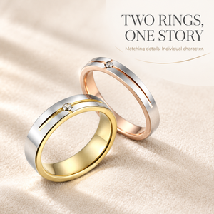 Exquisite Modern Sleek Narrow Band <b>Ring</b> Groove‑Set Single Tiny <b>Crystal</b> Two‑Tone Finish Stainless Steel Unisex Daily Dating - Product Image 3