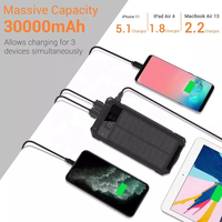 Power Bank Tenaga Surya Tahan Air Terlaris 30000mAh 10W Pengisian Daya Nirkabel Baterai Watt Layar LED Senter