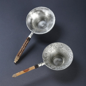Handmade Pure Tin Tea Strainer With Bamboo Handle Reusable Tea Filter For Tea Ceremony Accessories - Product Image 1