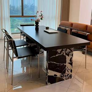 Modern Rectangular Dining <b>Table</b> With Marble Base Black And White Design For Dining Room Stable Structure - Product Image 2