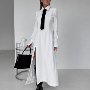 Nuevo Vestido de Lino de Alta Calidad para Mujer, Vestido Camisero con Cuello Camisero, Vestido Casual Sólido, Elegante, Maxi, Formal, Tipo Polo - Product Image 3