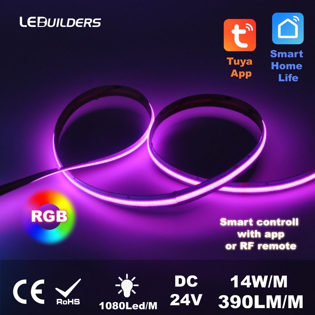 24V RGB LED Cob Strips Lights 12mm 1080LEDs/m Flexible IP20 IP67 12v 14W/M Rgbw Cob Led Tira De Leds Rgb