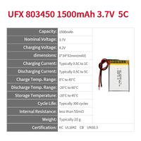 Batterie Lithium-Ion Lipo 5C Haute Performance UFX 803450-5C 3.7V 1500mAh Fabrication de Cellules Punch KC UL1642 CB UN38.3 Batteries OEM