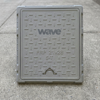 Tapa de alcantarilla compuesta Wave FRP 21x28 5-T, resistente a la intemperie, para seguridad en estacionamientos, función de carga, rectangular gris con asa