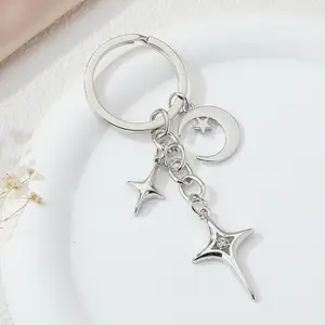 Gantungan kunci Wanita Pria, dekorasi tas tangan wanita pria, perhiasan buatan tangan, gantungan kunci logam bintang dan bulan
