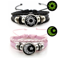 Nouveau bracelet rétro tissé pour couple, style punk, lumineux, soleil et lune