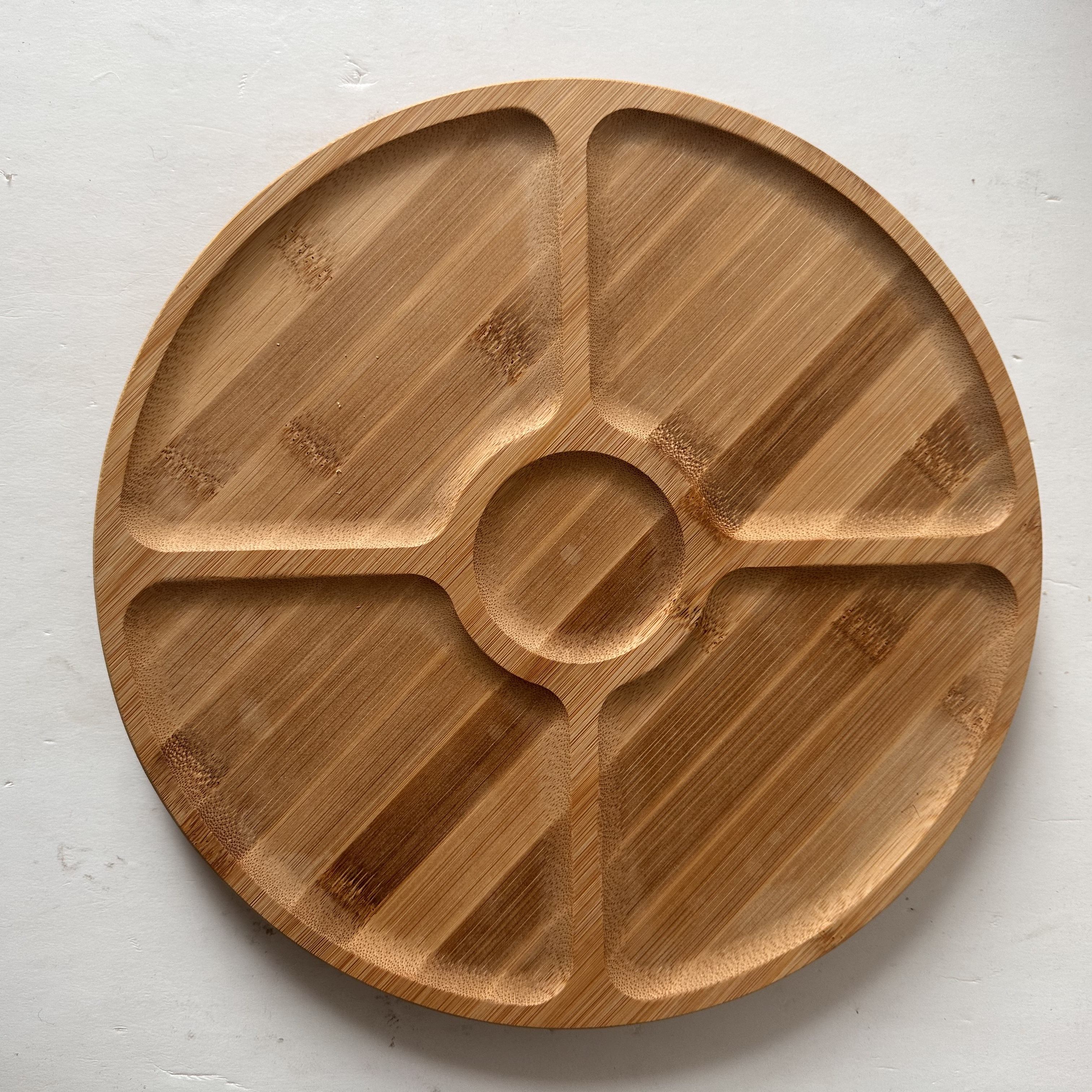 Bamboo Rotatable Divided Food Serving Tray Serving Dish Tray Wooden Devided  Tray